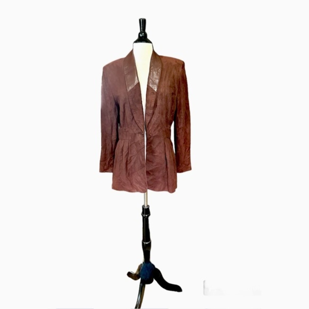 VTG Vakko Suede Chocolate Brown Suede Leather Blazer Jacket Lined Made In USA M
